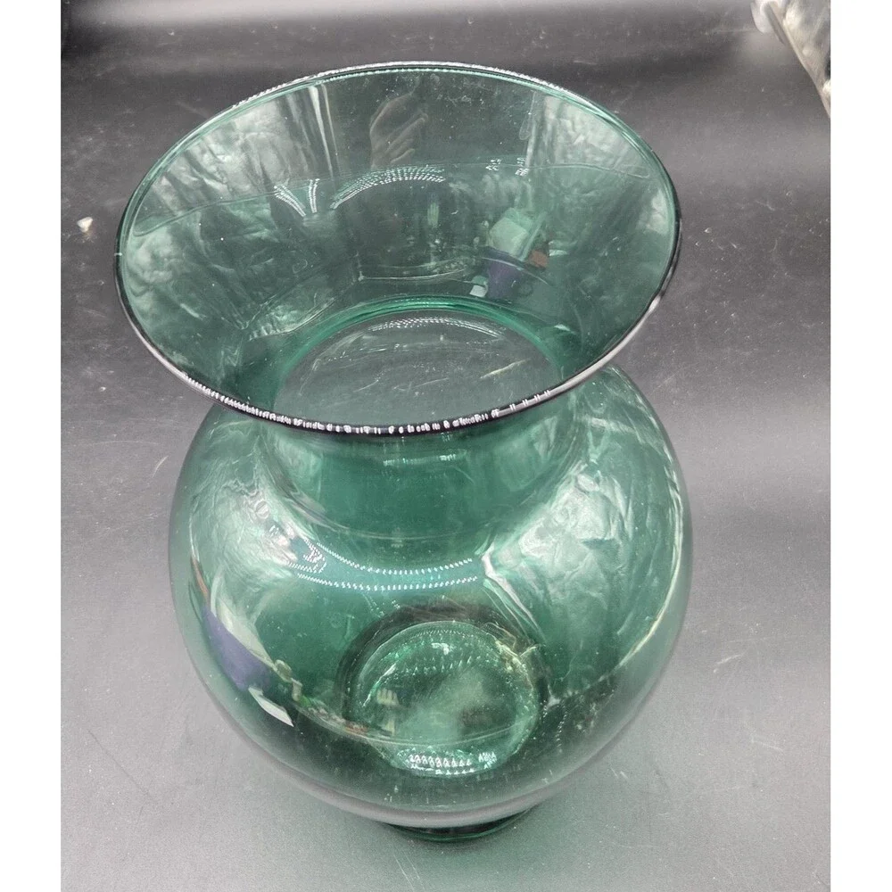 Green Blown Glass Vase Vintage 10.5 Inches